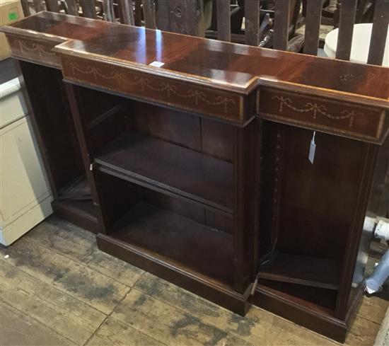 Georgian style inlaid mahogany breakfront low open bookcase